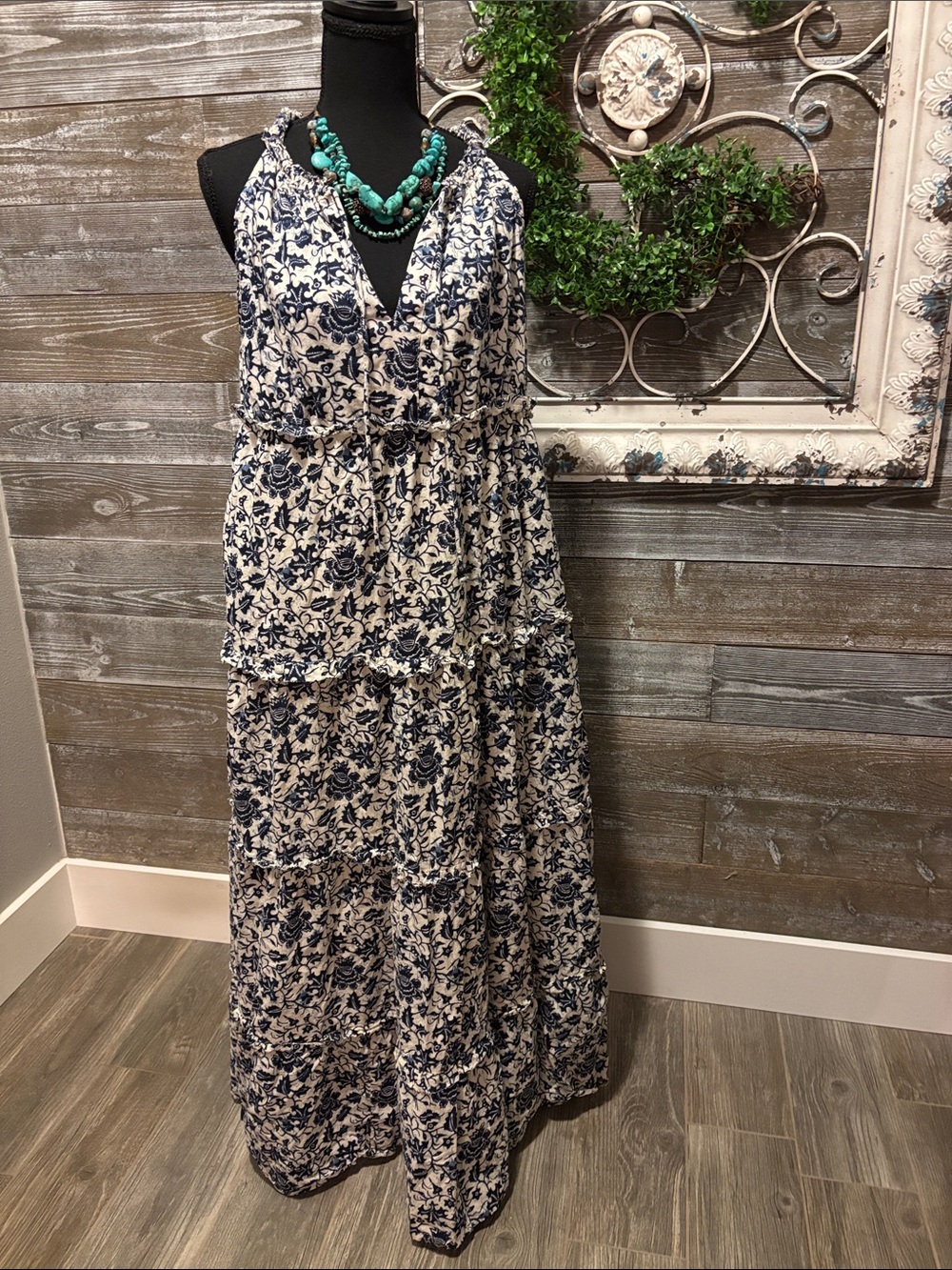 House of Harlow 1960 (Size M) Navy Floral Tiered Maxi Dress -100% Cotton